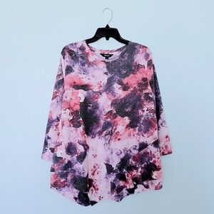 Simply Vera Vera Wang Purple Watercolor Knit Three Quarter Sleeve Tunic